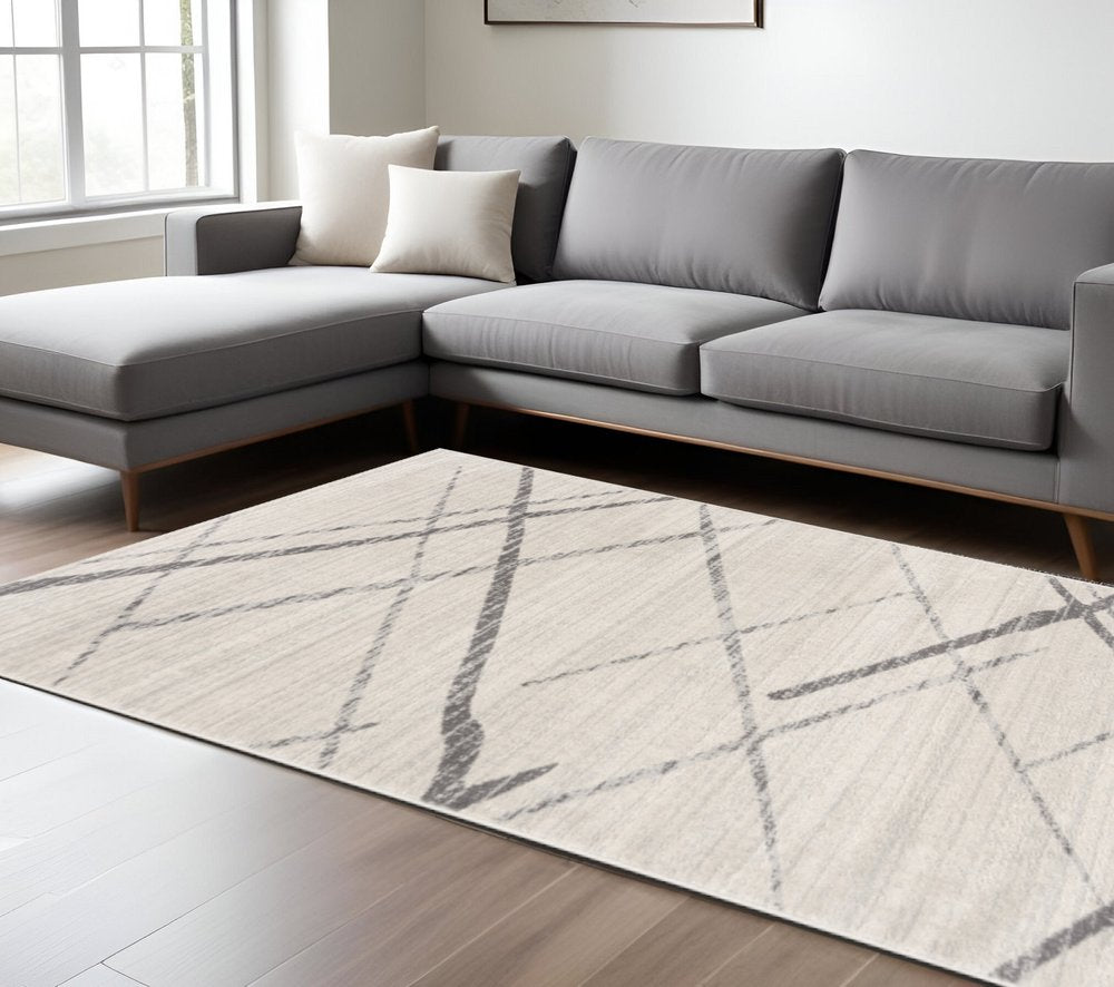 12' X 18' Gray Geometric Washable Non Skid Area Rug
