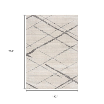 12' X 18' Gray Geometric Washable Non Skid Area Rug