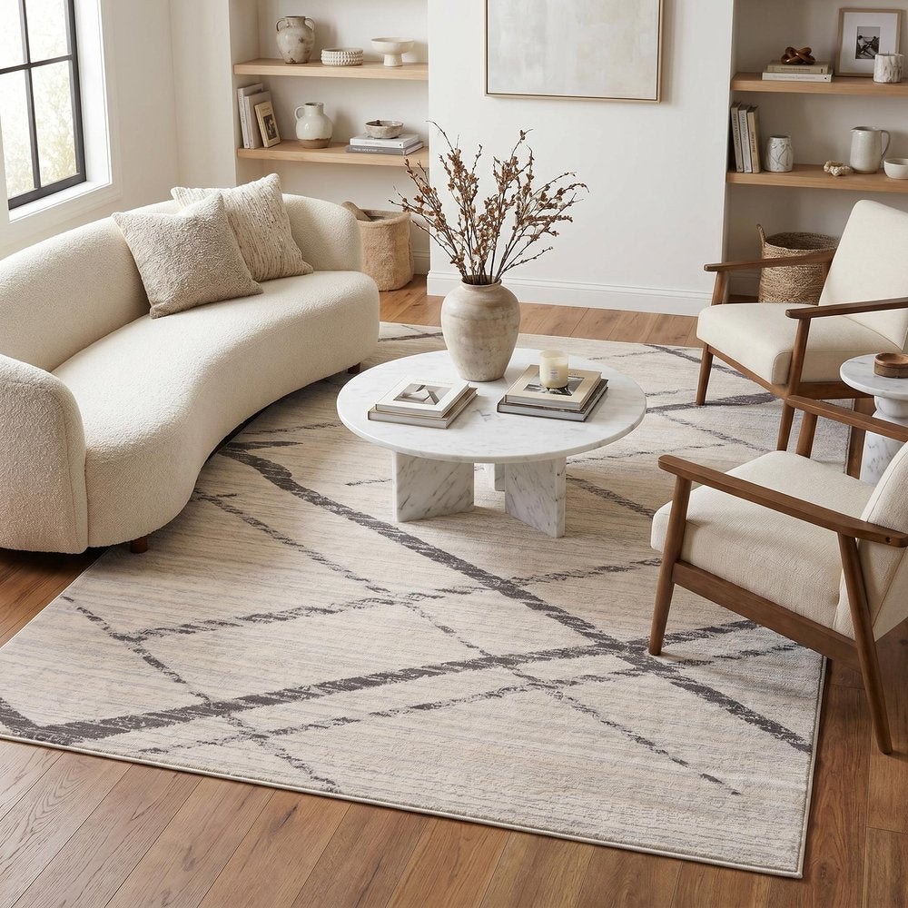 12' X 18' Gray Geometric Washable Non Skid Area Rug