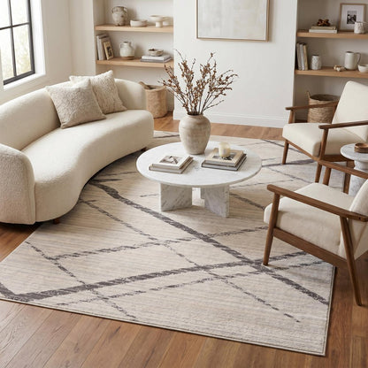 12' X 18' Gray Geometric Washable Non Skid Area Rug