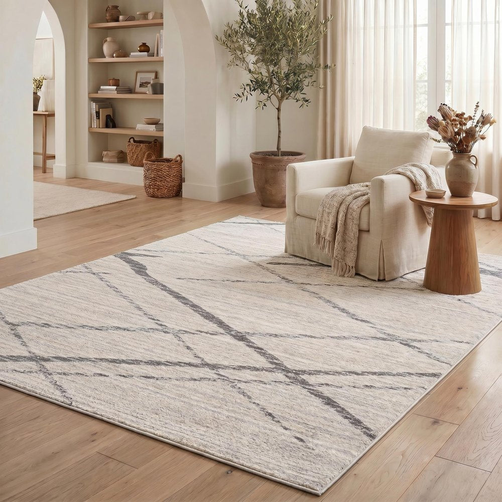 12' X 18' Gray Geometric Washable Non Skid Area Rug