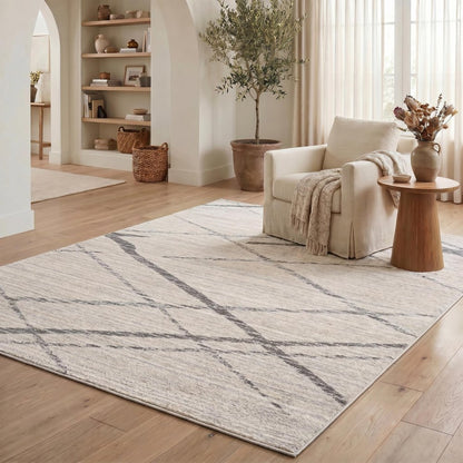 12' X 18' Gray Geometric Washable Non Skid Area Rug
