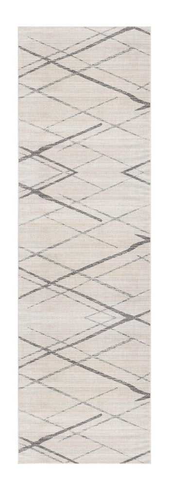 6' Gray And Ivory Geometric Runner Rug