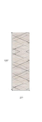 10' Gray And Ivory Geometric Runner Rug