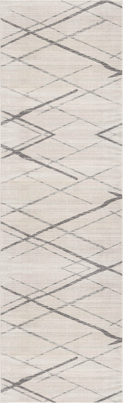 2' X 4' Gray and Ivory Geometric Area Rug