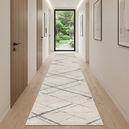 6' Gray And Ivory Geometric Runner Rug