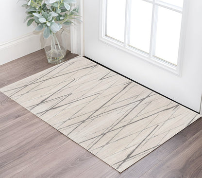 6' Gray And Ivory Geometric Runner Rug