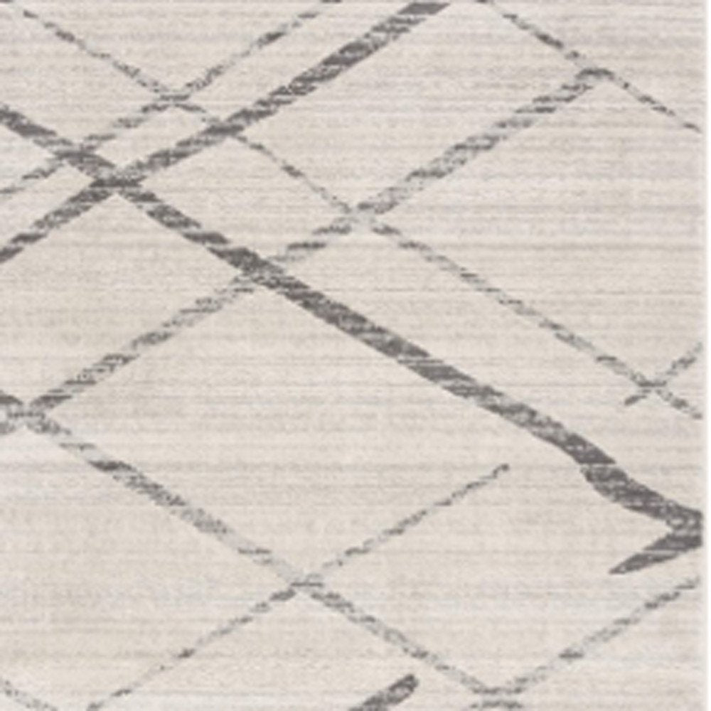 6' Gray And Ivory Geometric Runner Rug