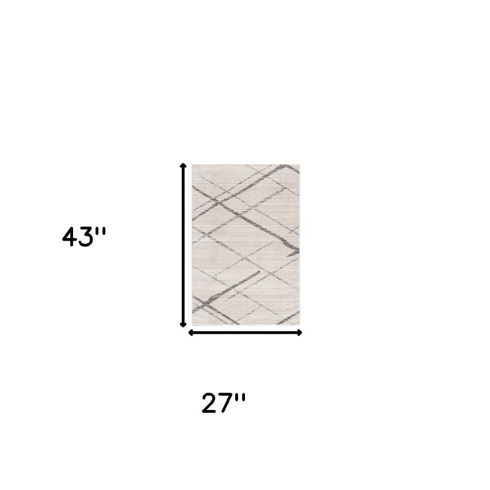 6' Gray And Ivory Geometric Runner Rug