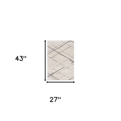 6' Gray And Ivory Geometric Runner Rug