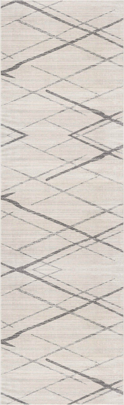 2' X 4' Gray and Ivory Geometric Area Rug