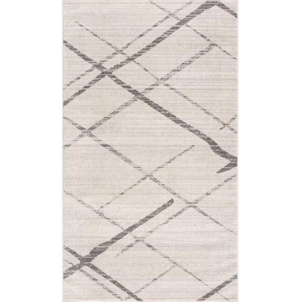 2' X 4' Gray and Ivory Geometric Area Rug