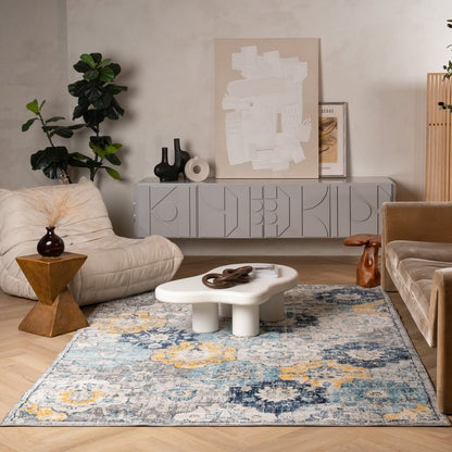 12' X 18' Blue and Yellow Floral Washable Non Skid Area Rug