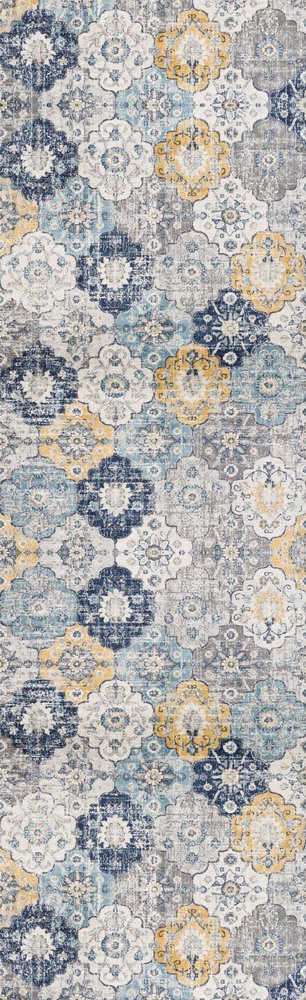 3' X 5' Blue and Yellow Floral Distressed Area Rug