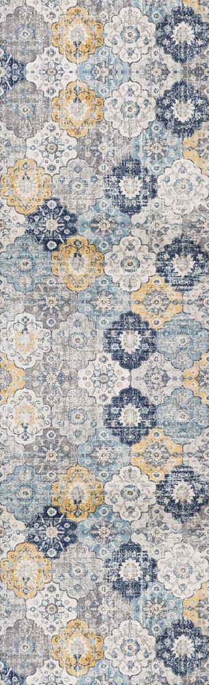 6' Blue And Yellow Floral Runner Rug