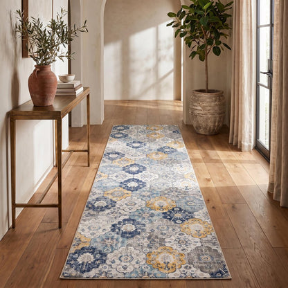6' X 9' Blue and Yellow Floral Area Rug