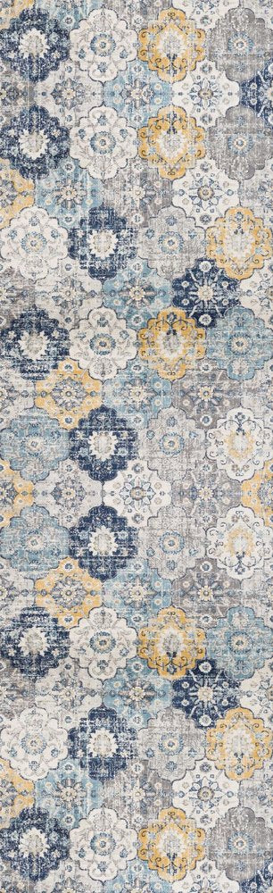 6' X 9' Blue and Yellow Floral Area Rug