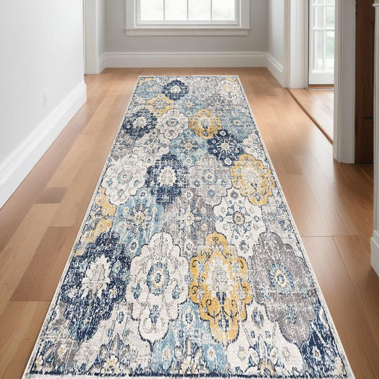 8' X 10' Blue and Yellow Floral Area Rug