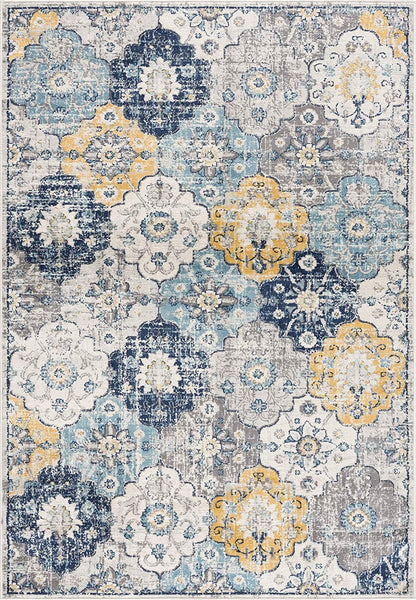 2' X 4' Blue and Yellow Floral Area Rug