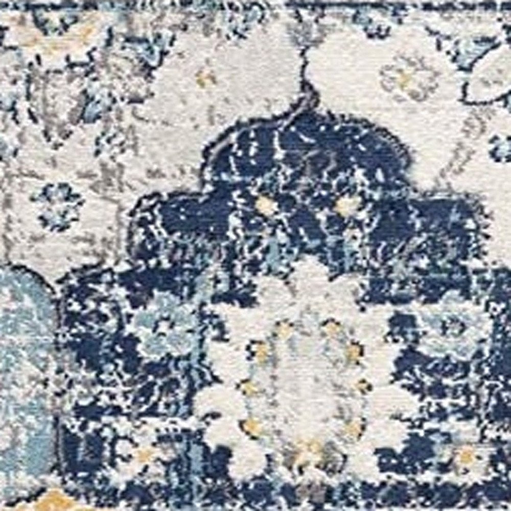 6' Blue And Yellow Floral Runner Rug