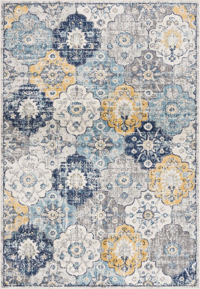 6' X 9' Blue and Yellow Floral Area Rug