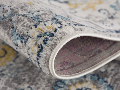 6' Blue And Yellow Floral Runner Rug