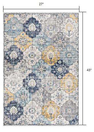 2' X 4' Blue and Yellow Floral Area Rug