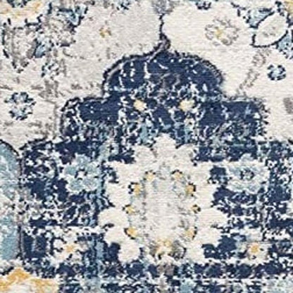 6' Blue And Yellow Floral Runner Rug