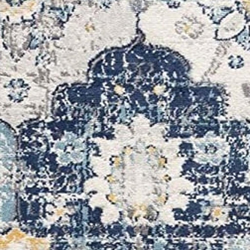 3' X 5' Blue and Yellow Floral Distressed Area Rug