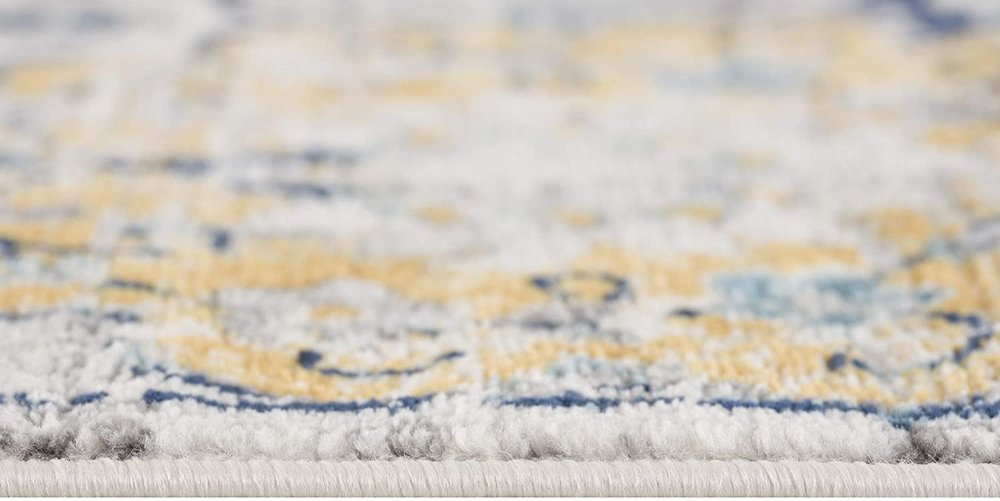 6' Blue And Yellow Floral Runner Rug