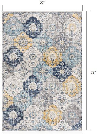 2' X 4' Blue and Yellow Floral Area Rug