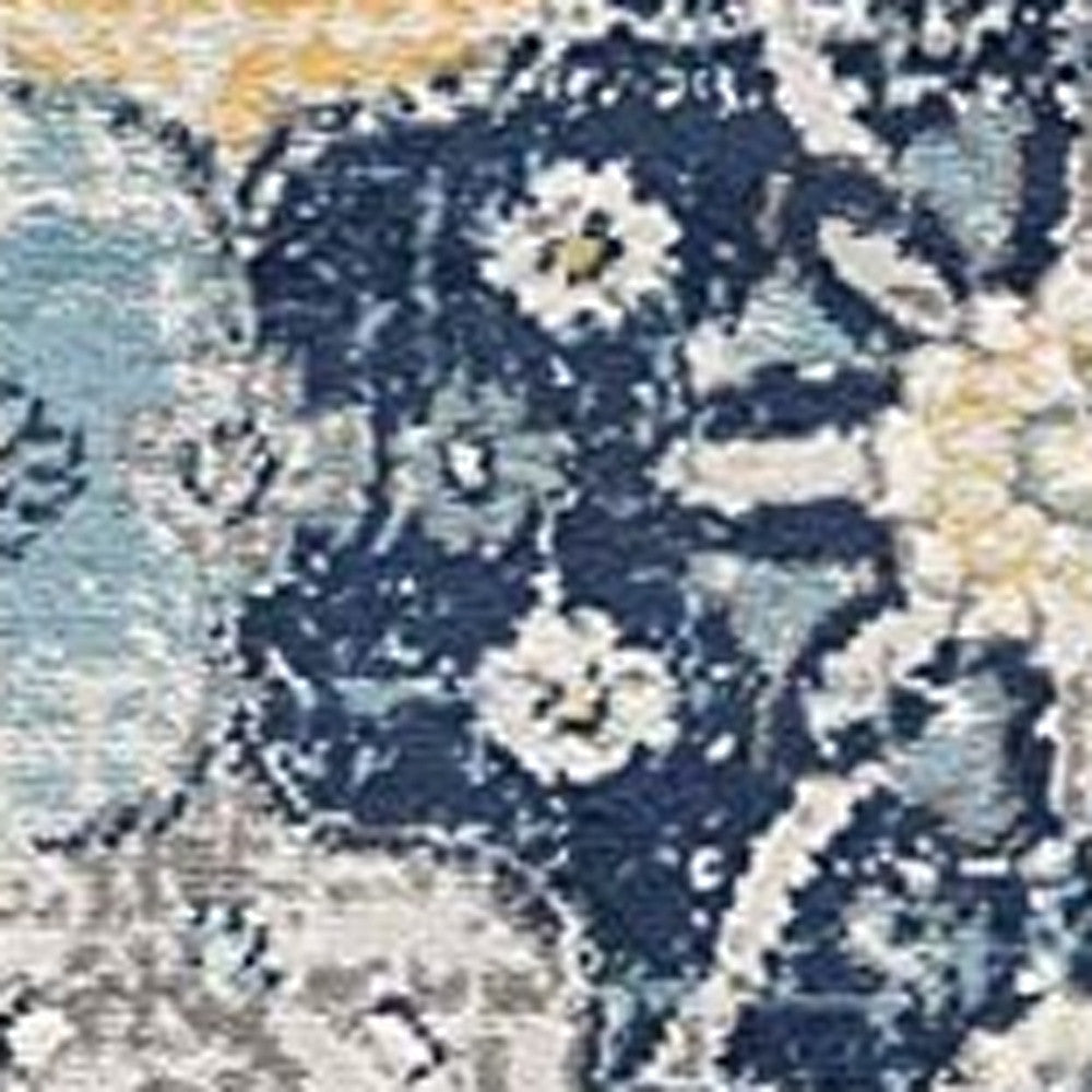 2' X 4' Blue and Yellow Floral Area Rug