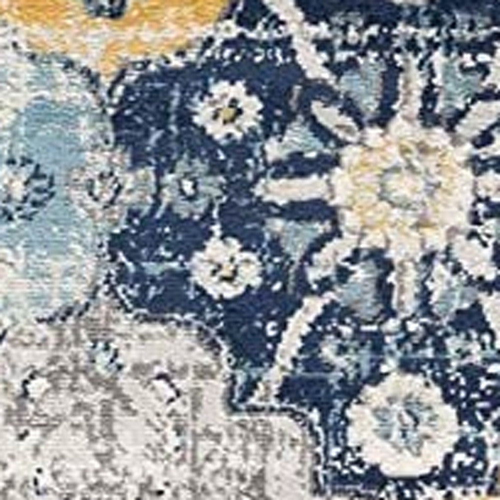 2' X 4' Blue and Yellow Floral Area Rug