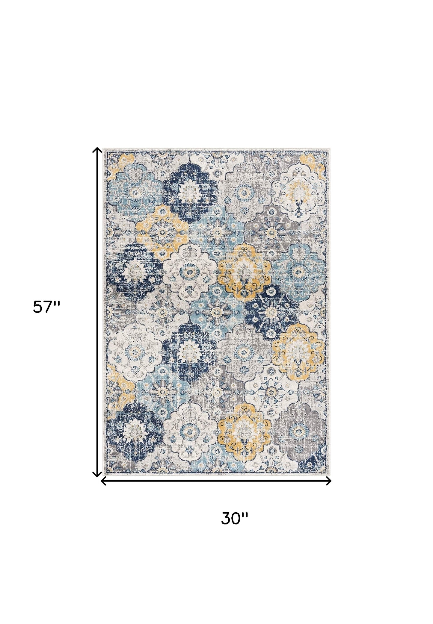 2' X 4' Blue and Yellow Floral Area Rug