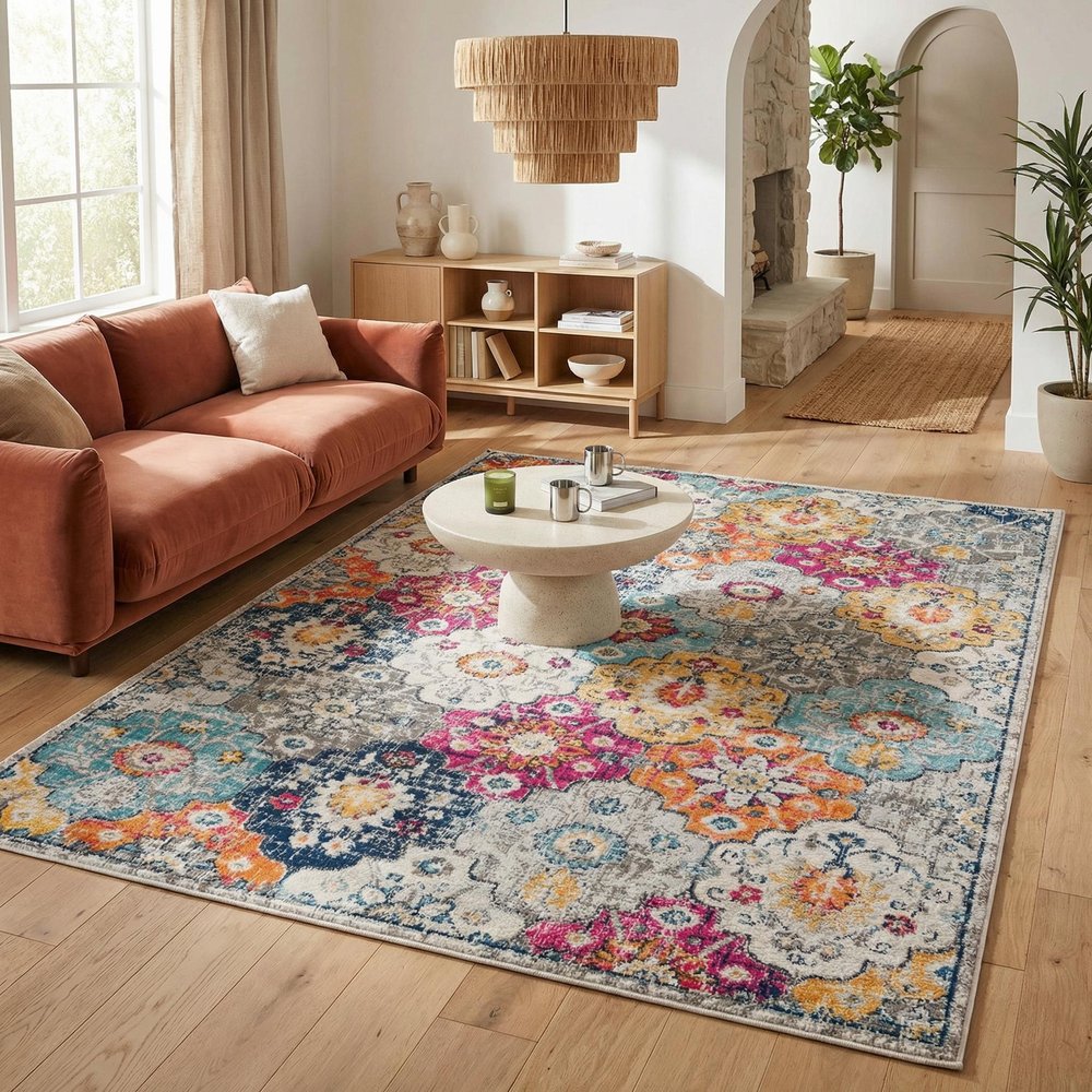 12' X 18' Rust Floral Washable Non Skid Area Rug