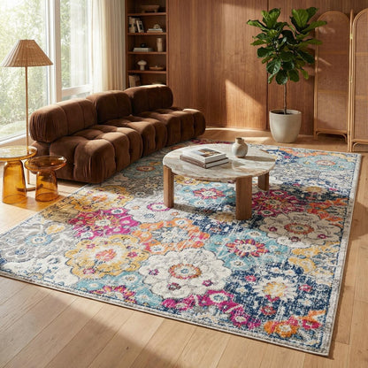 12' X 18' Rust Floral Washable Non Skid Area Rug