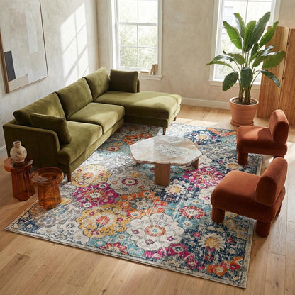 12' X 18' Rust Floral Washable Non Skid Area Rug
