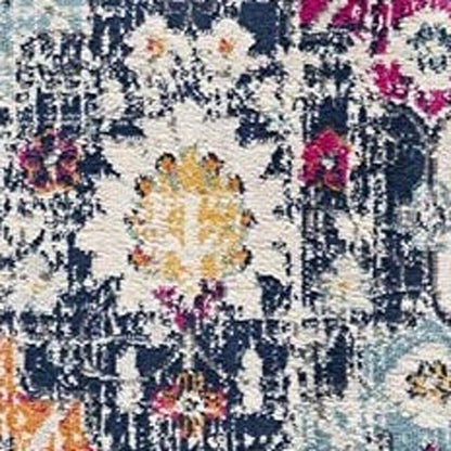 13' Blue And Ivory Floral Runner Rug