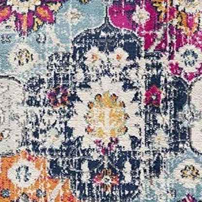 13' Blue And Ivory Floral Runner Rug