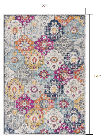 8' X 10' Blue and Ivory Floral Area Rug