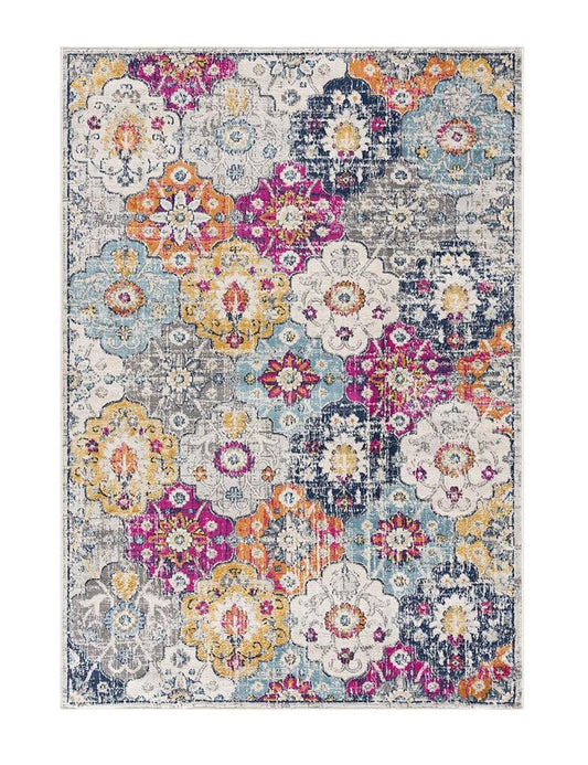 15' Blue And Ivory Floral Runner Rug