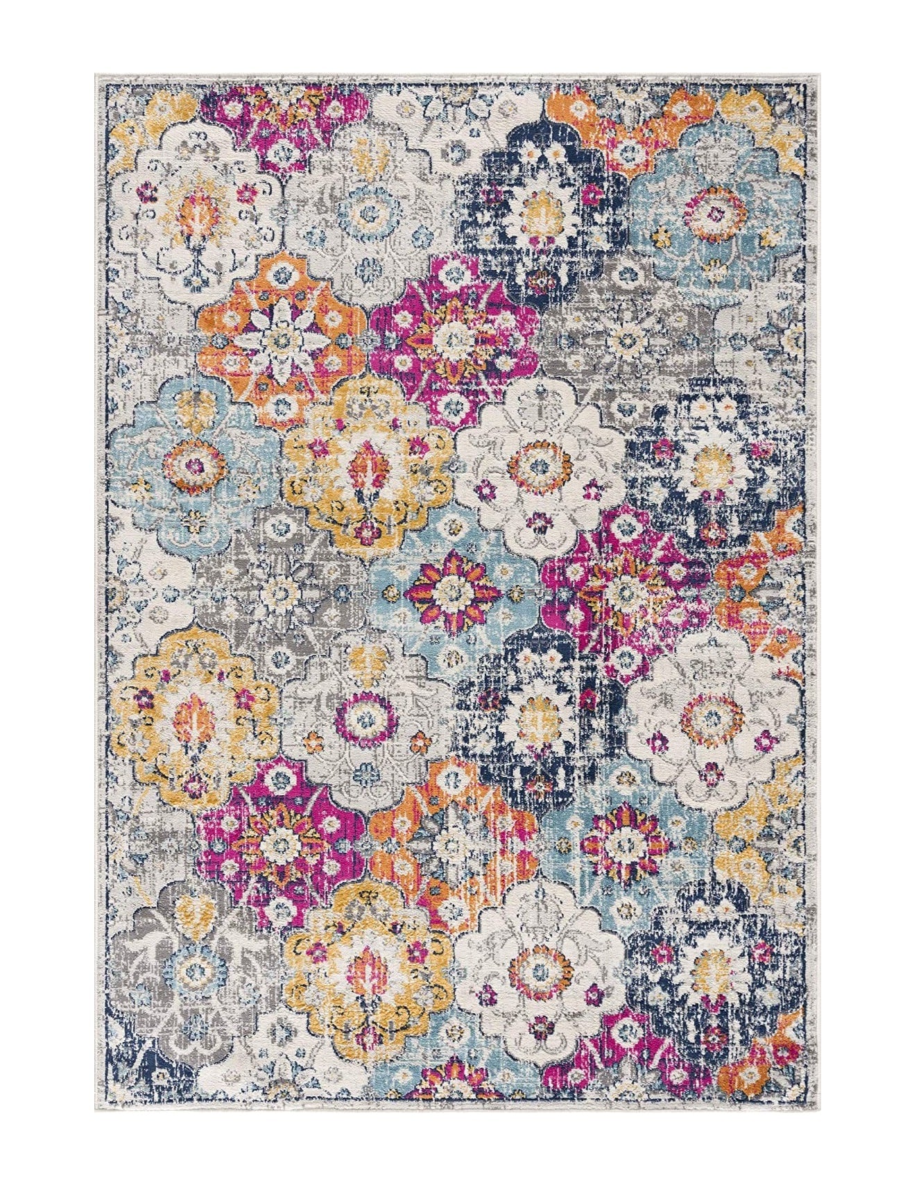 8' X 10' Blue and Ivory Floral Area Rug