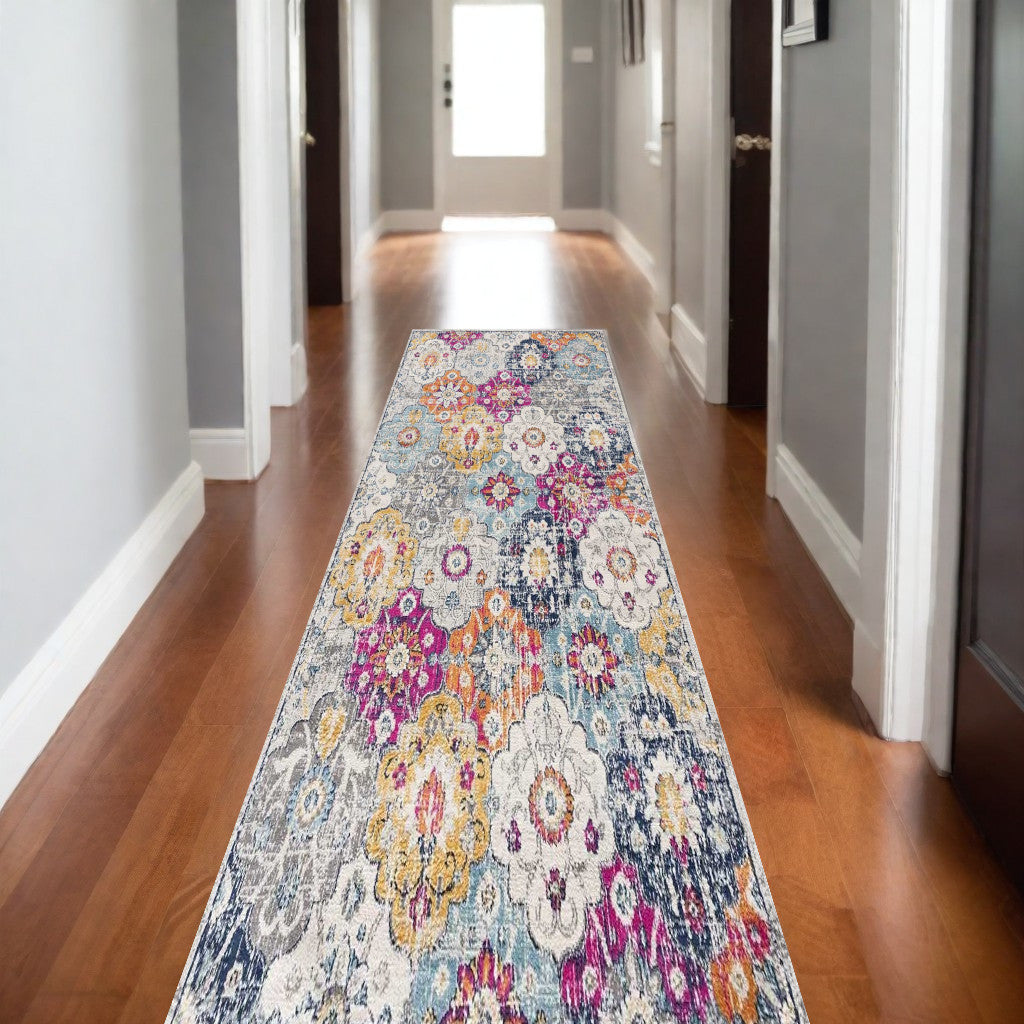 8' X 10' Blue and Ivory Floral Area Rug