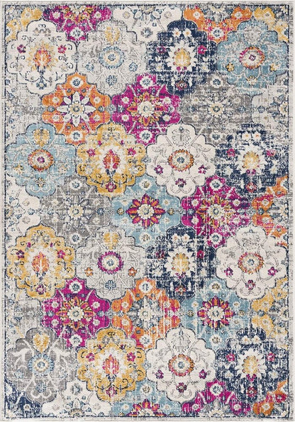 13' Blue And Ivory Floral Runner Rug