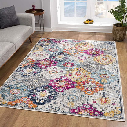 8' X 10' Blue and Ivory Floral Area Rug