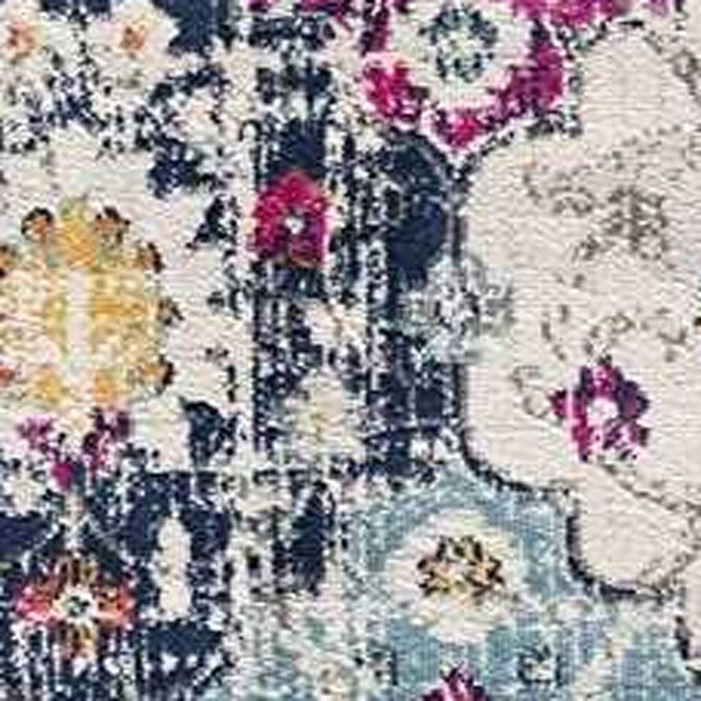 13' Blue And Ivory Floral Runner Rug