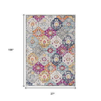13' Blue And Ivory Floral Runner Rug