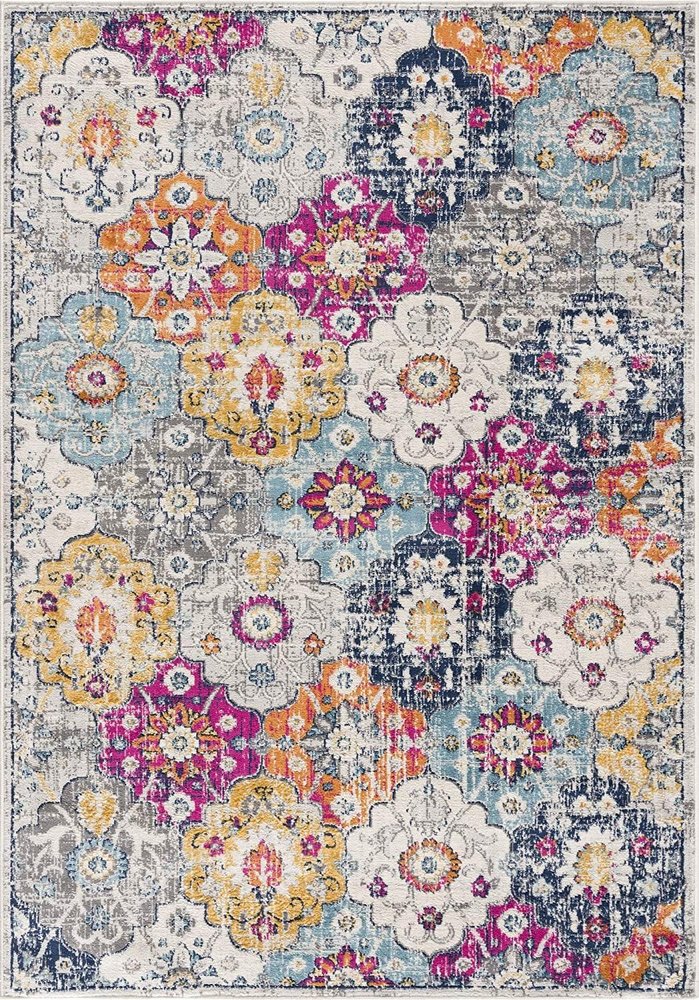 13' Blue And Ivory Floral Runner Rug