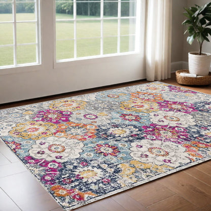 8' X 10' Blue and Ivory Floral Area Rug