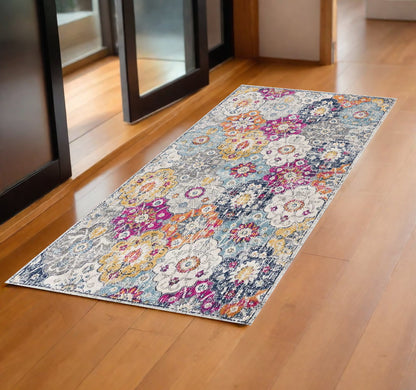 8' X 10' Blue and Ivory Floral Area Rug